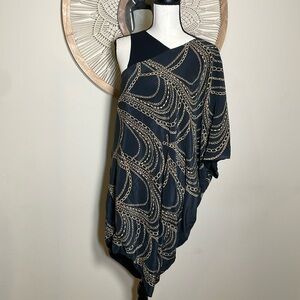 Cory silk mini dress black and tan side shoulder size medium